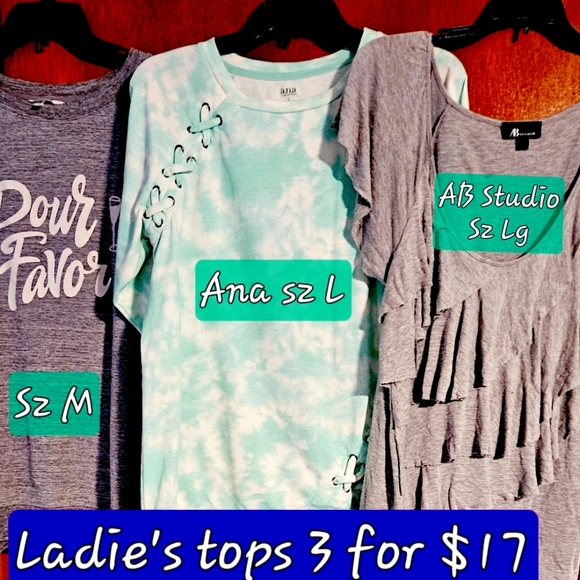 a.n.a Tops - 3 Ladies tops 2 long sleeve 1 ruffle low cut.